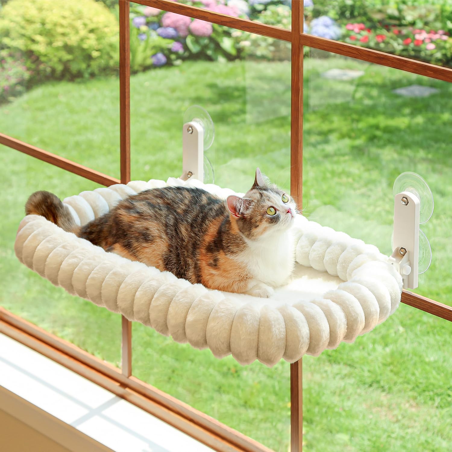 Folding Cat Window Mat - Cordless, Ultra Soft Machine Washable Bed (Milk White, Medium)
