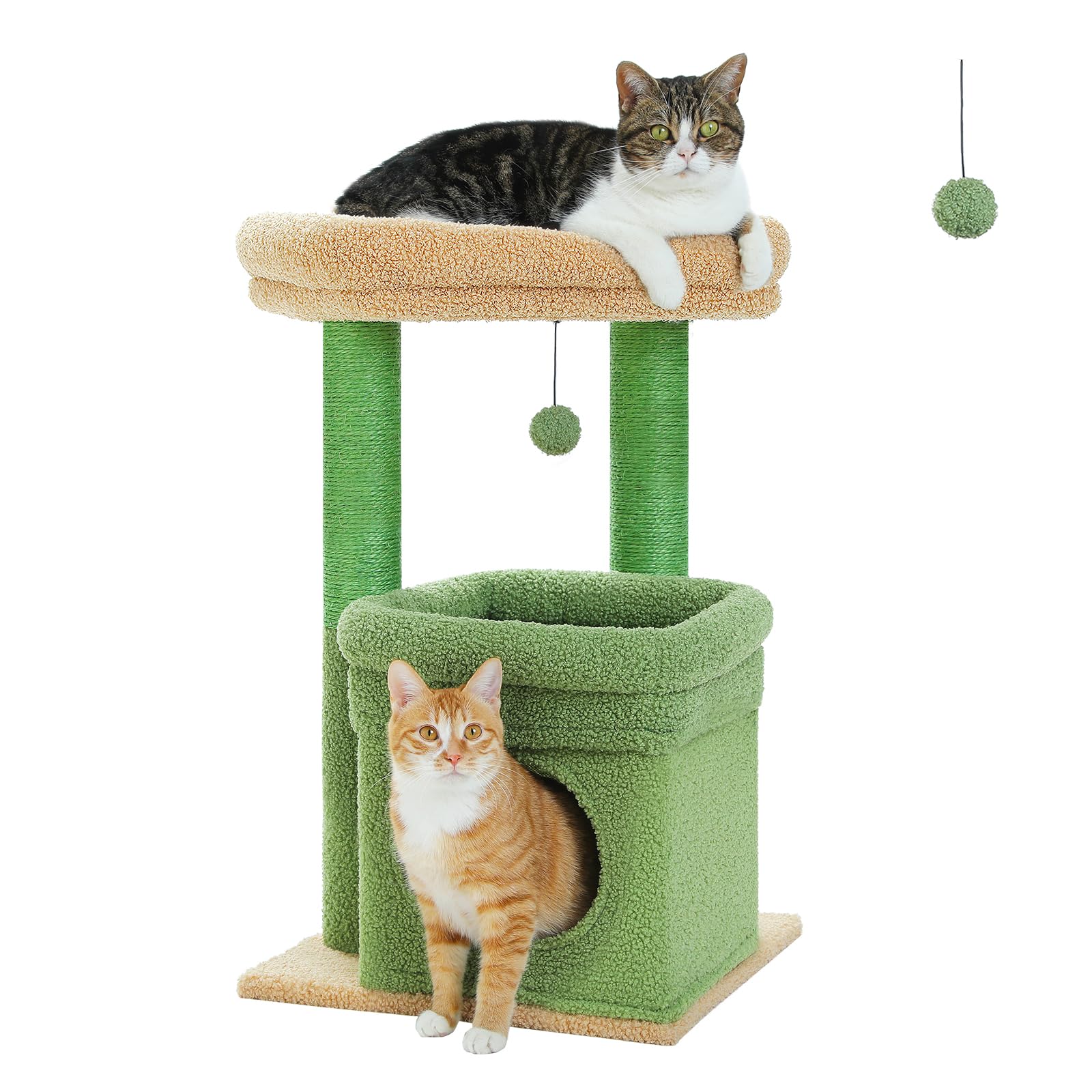 Four in one cactus cat tree, 33 inch indoor cat tower, with large apartment, cat scratching post