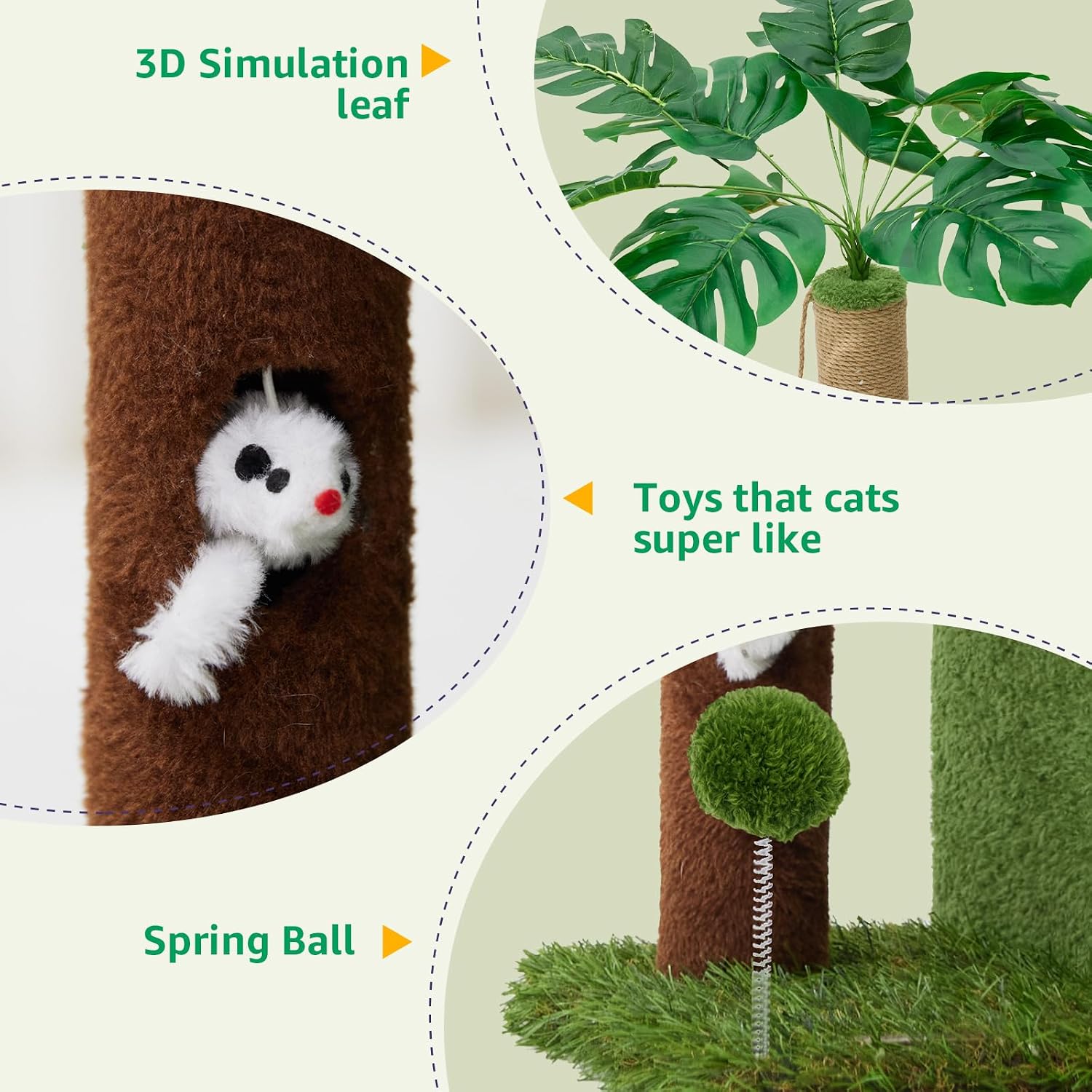 Palm tree, cat tree, 37 inch pole grabbing tower, tropical jungle amusement park, and comfortable plush hammock with natural jute and sisal rope