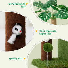 Palm tree, cat tree, 37 inch pole grabbing tower, tropical jungle amusement park, and comfortable plush hammock with natural jute and sisal rope