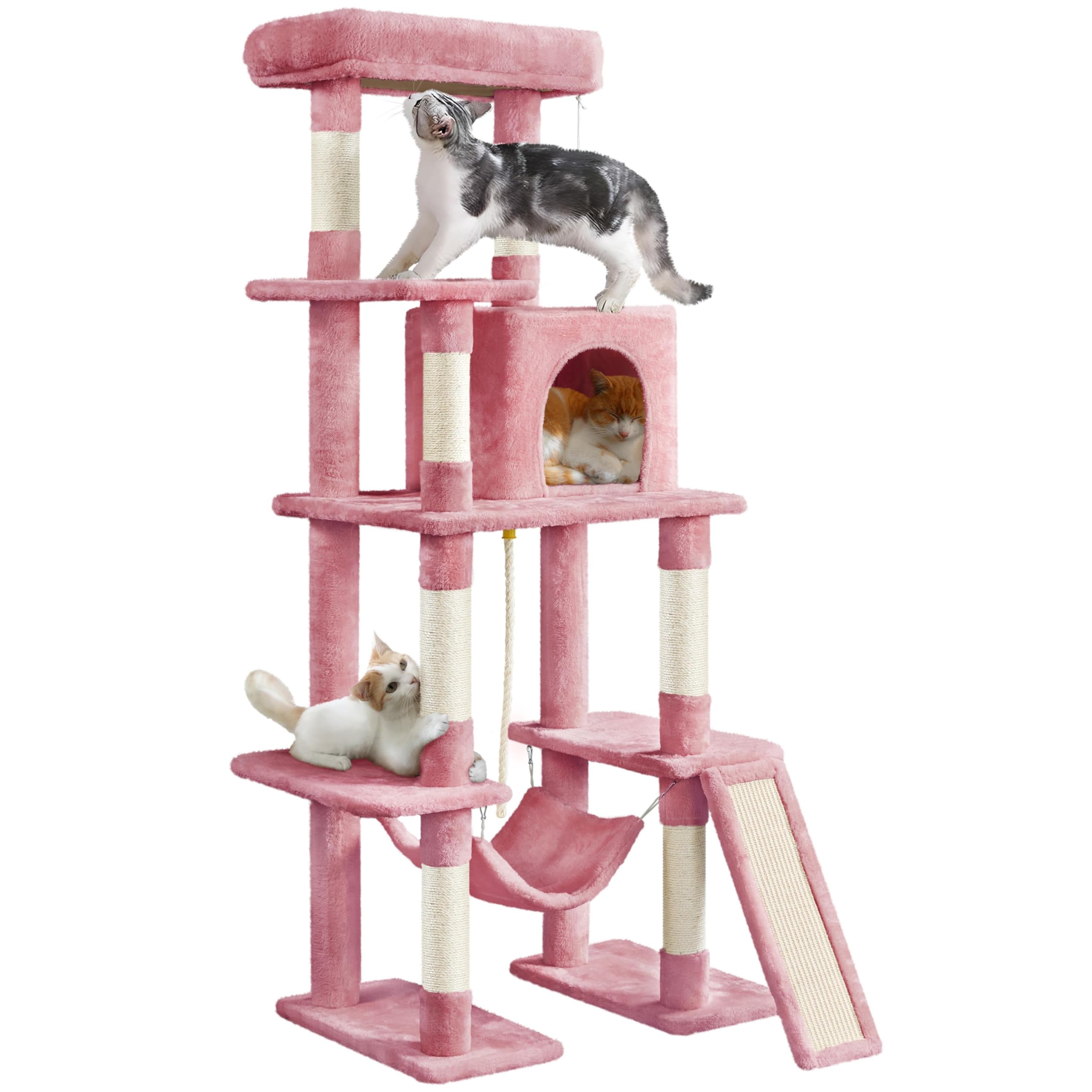 63 inch sturdy large cat tree, suitable for indoor heavy-duty cats, tall towers | plush apartments, hammocks