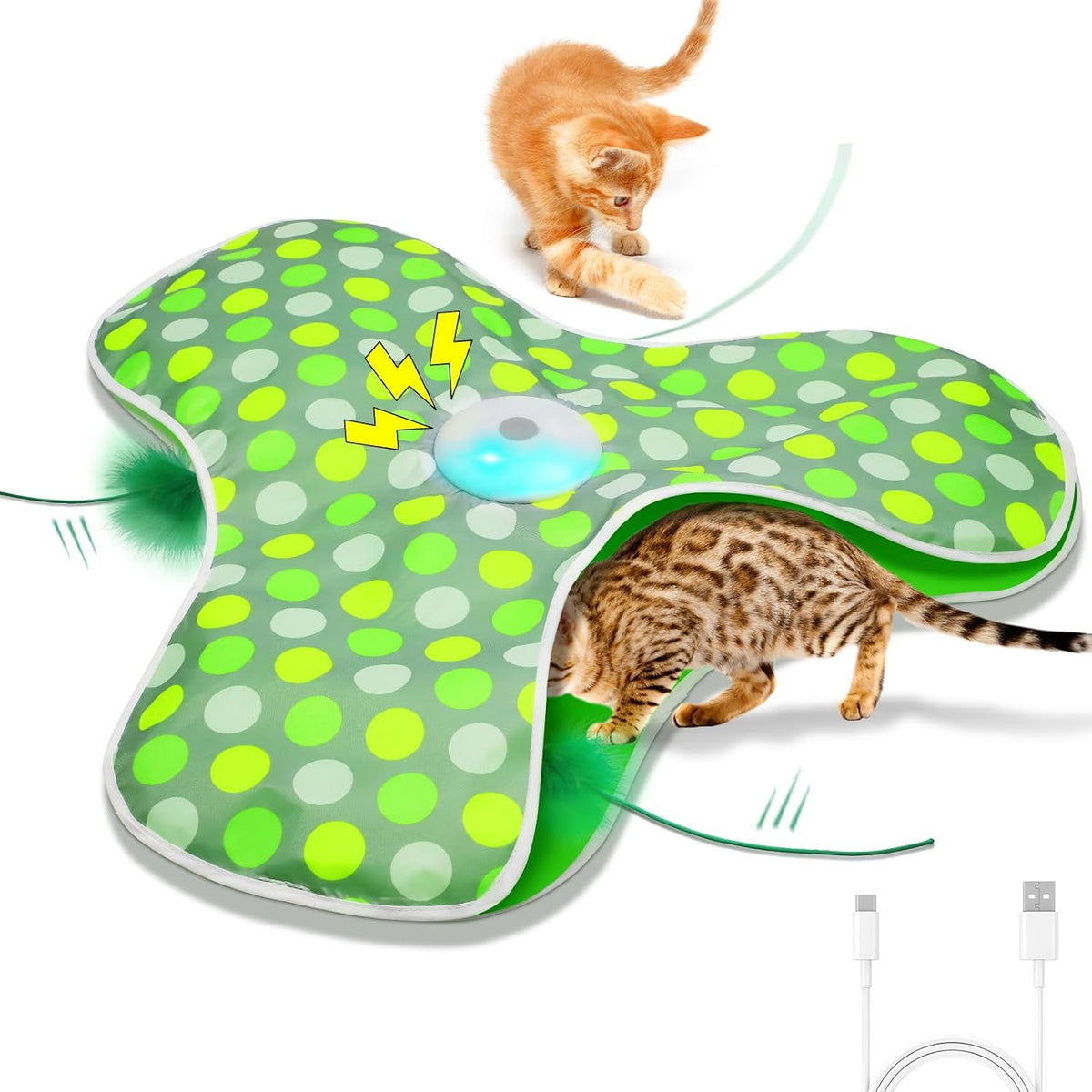 Mobile hidden feathers, real mouse squeaking, touch activated cat toys