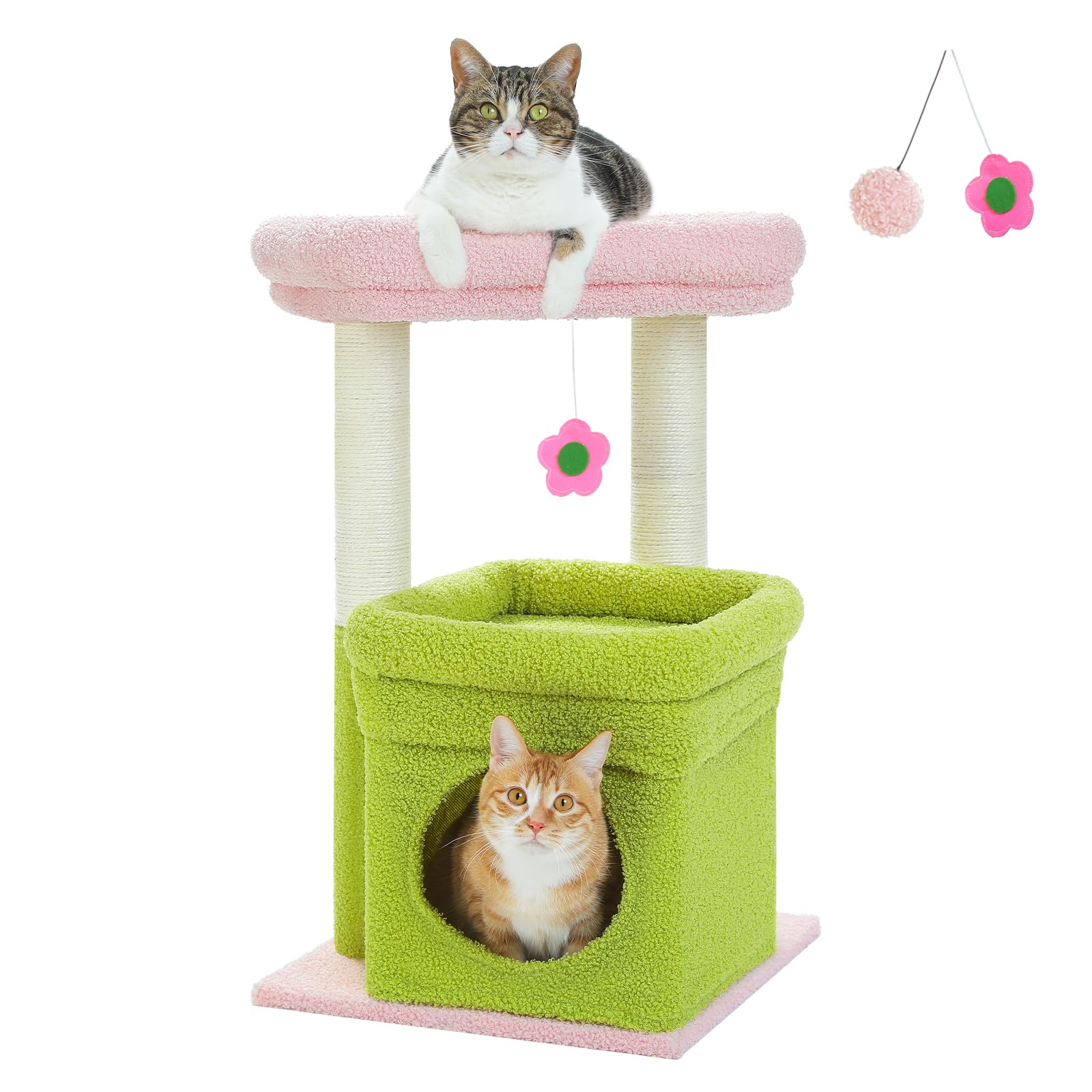 Four in one cactus cat tree, 33 inch indoor cat tower, with large apartment, cat scratching post