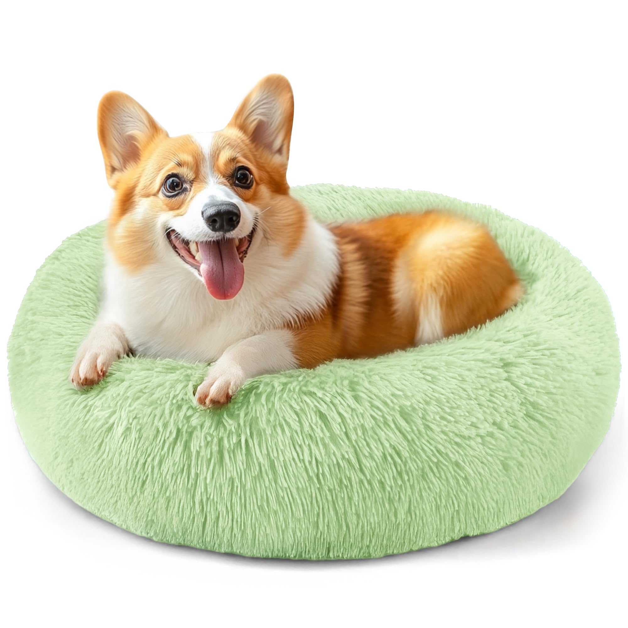 Cat bed, 20 inch soothing donut bed for puppies and kittens, washable round fluffy pet bed for small and medium-sized dogs and cats (light gray)