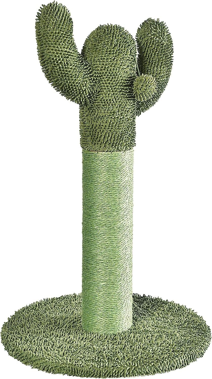 Indoor cat and kitten cactus cat tree, with curved bass grab bar, interactive swing ball, 30.7 inches (77.9 cm)