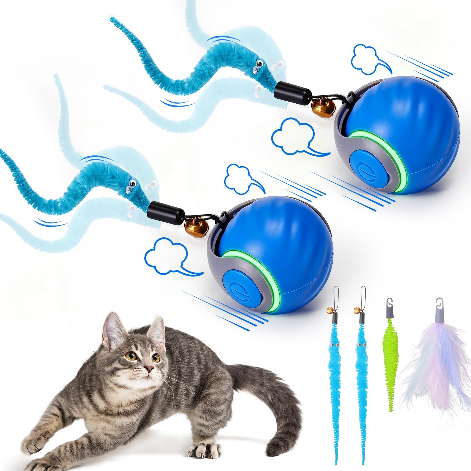 Interactive Cat Toy Ball - Designed specifically for indoor cats, this 3-speed automatic interactive cat toy keeps them busy (blue)