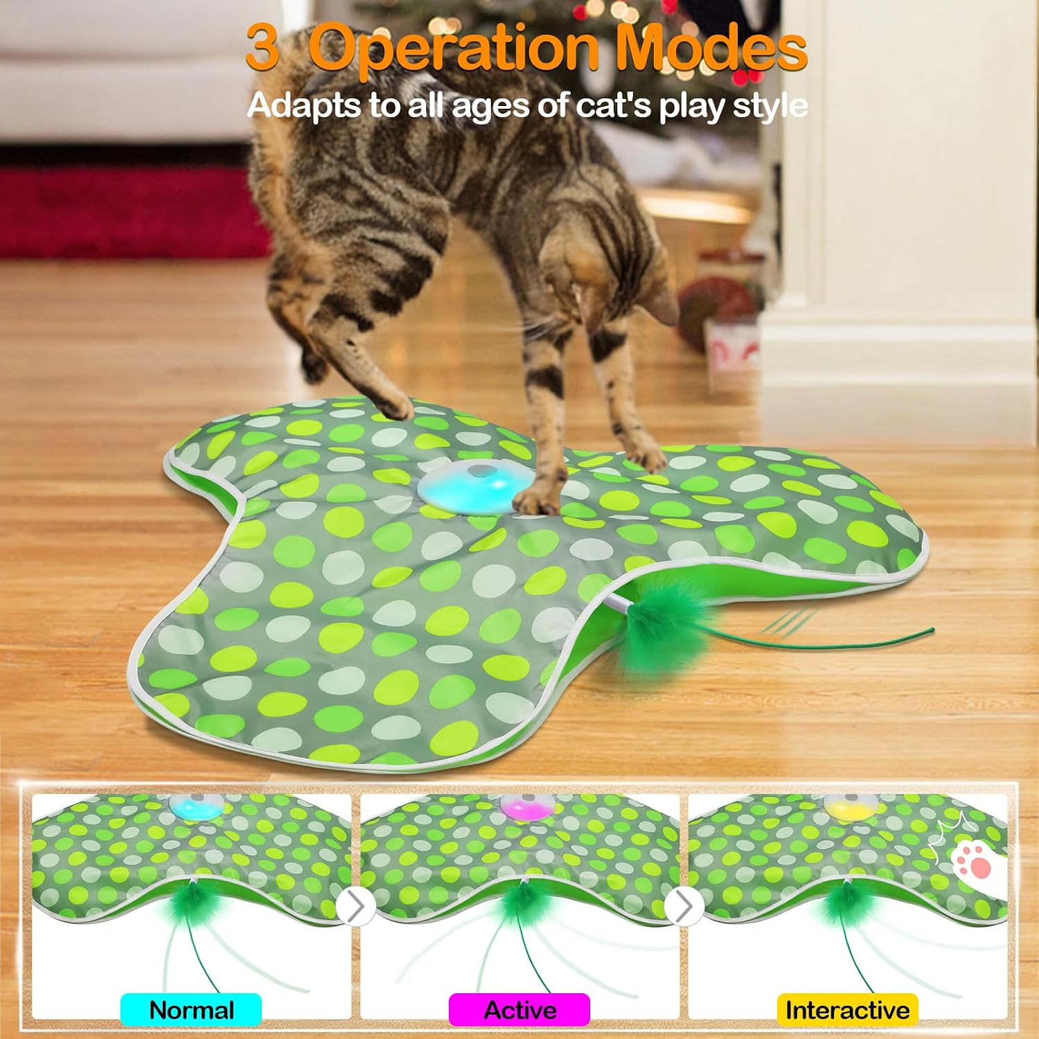 Mobile hidden feathers, real mouse squeaking, touch activated cat toys