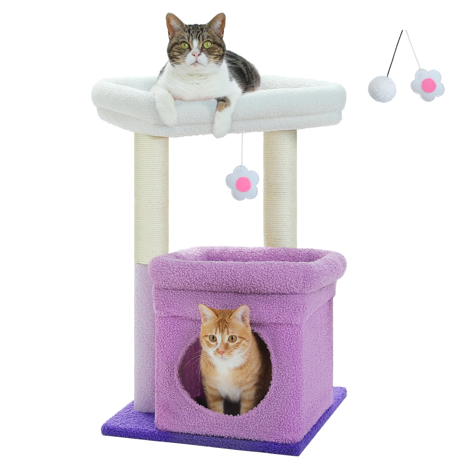 Four in one cactus cat tree, 33 inch indoor cat tower, with large apartment, cat scratching post