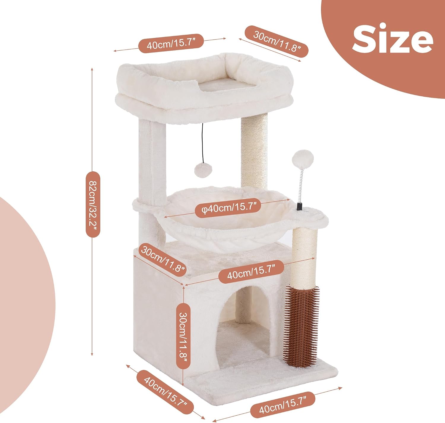 Cat Tree 32 inch small cat tree, suitable for large cats, adult cat tower, with scratch post, 15.7-inch large hammock