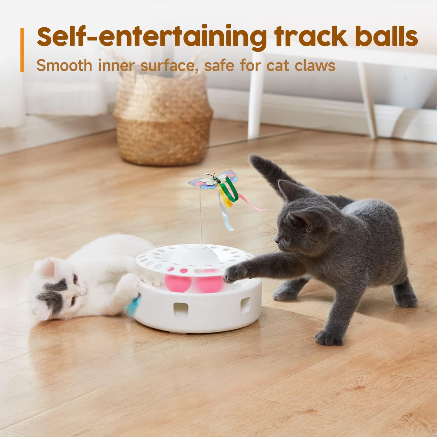 Cat Toy 3-in-1 Automatic Interactive Cat Toy, Butterfly Dancing, Feather Moving, Track Ball, Indoor Sports Kick (Bright White)