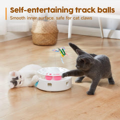 Cat Toy 3-in-1 Automatic Interactive Cat Toy, Butterfly Dancing, Feather Moving, Track Ball, Indoor Sports Kick (Bright White)