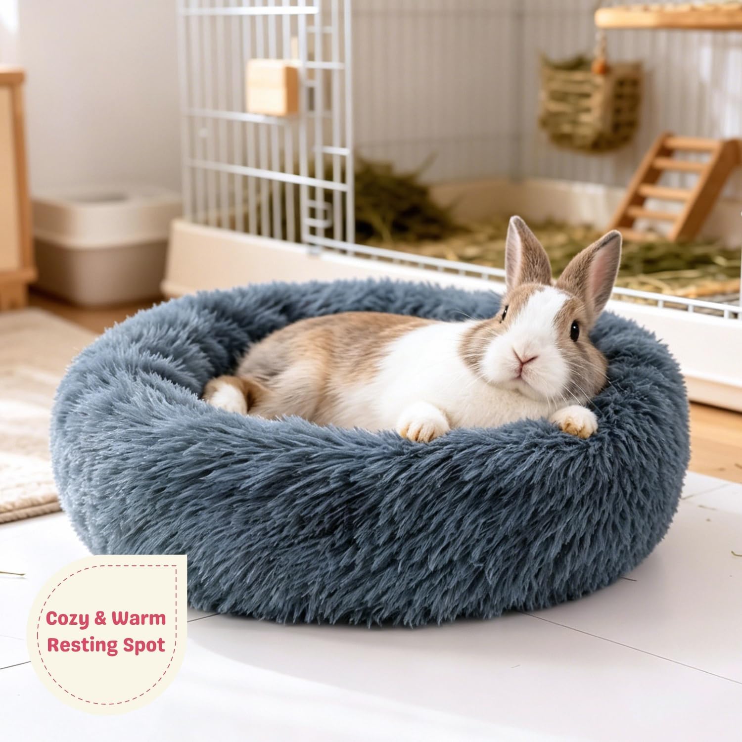 2-piece rabbit bed set, fluffy donut shaped rabbit hidden comfortable sleeping pad | Washable and comfortable hidden nest bed suitable for cats and pets