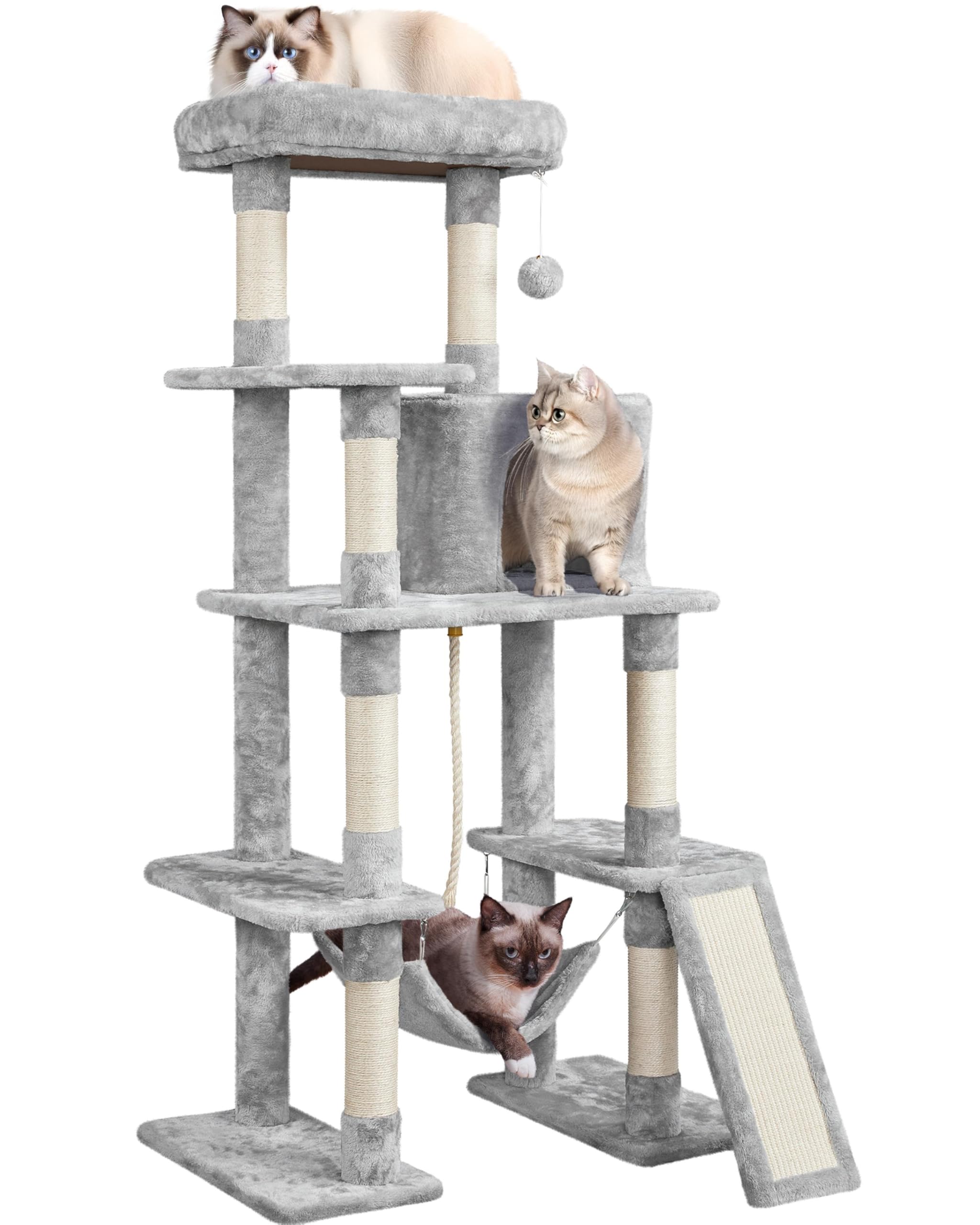 63 inch sturdy large cat tree, suitable for indoor heavy-duty cats, tall towers | plush apartments, hammocks