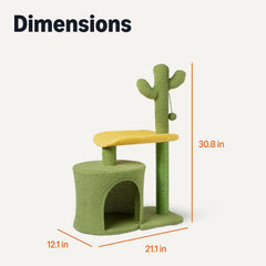 Indoor cat and kitten cactus cat tree, with curved bass grab bar, interactive swing ball, 30.7 inches (77.9 cm)