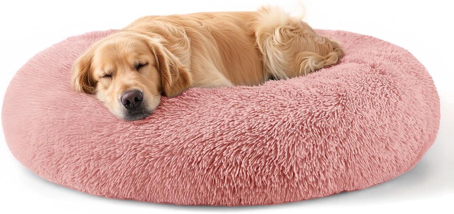 Cat bed, 20 inch soothing donut bed for puppies and kittens, washable round fluffy pet bed for small and medium-sized dogs and cats (light gray)
