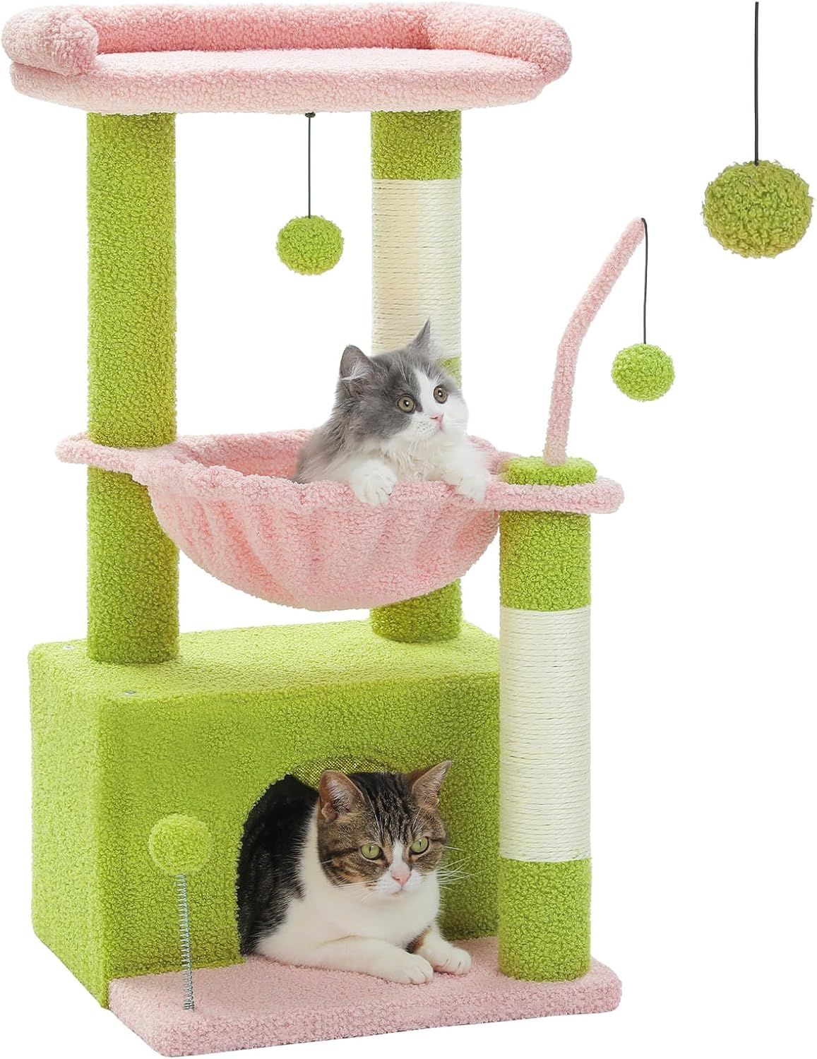 Four in one cactus cat tree, 33 inch indoor cat tower, with large apartment, cat scratching post