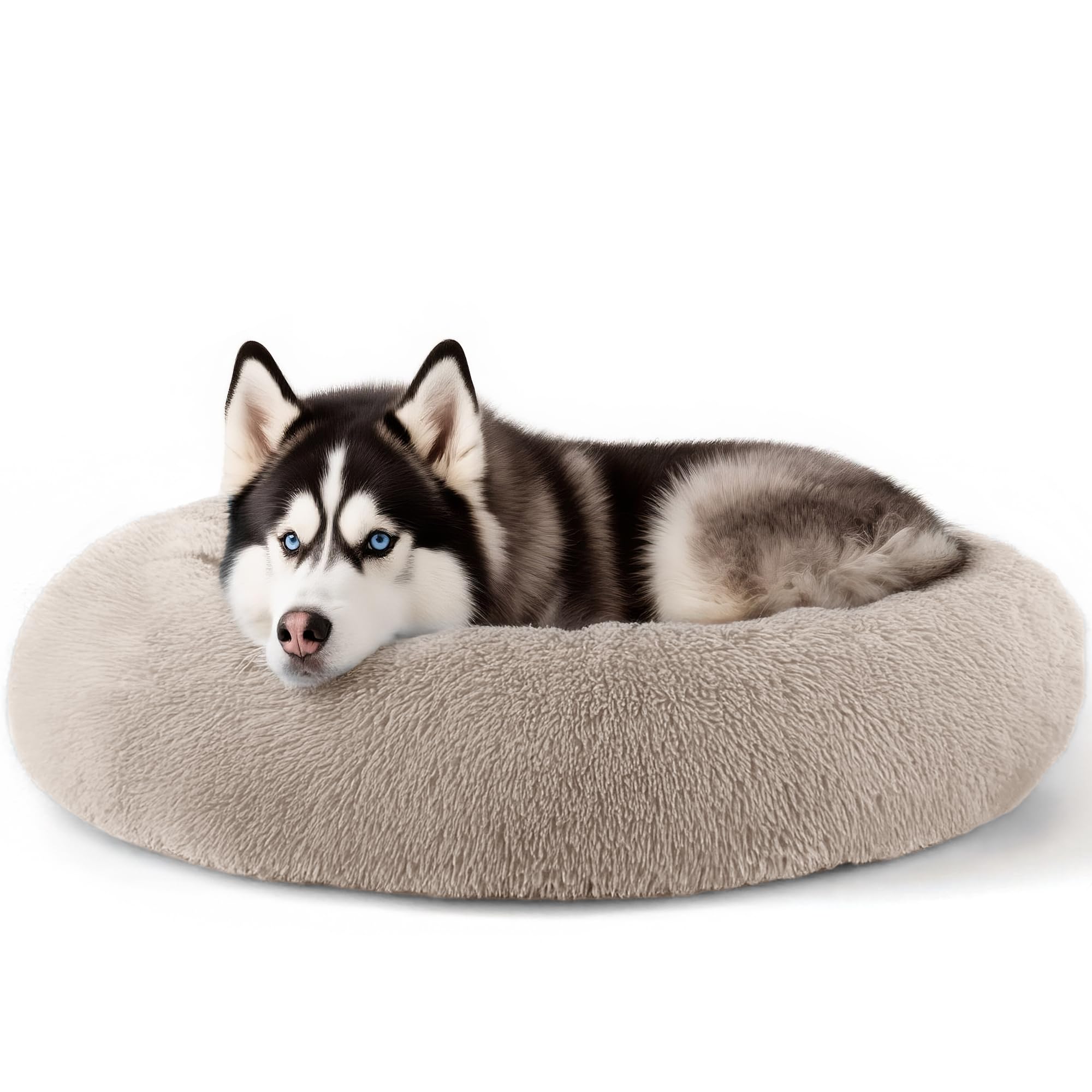 Cat bed, 20 inch soothing donut bed for puppies and kittens, washable round fluffy pet bed for small and medium-sized dogs and cats (light gray)