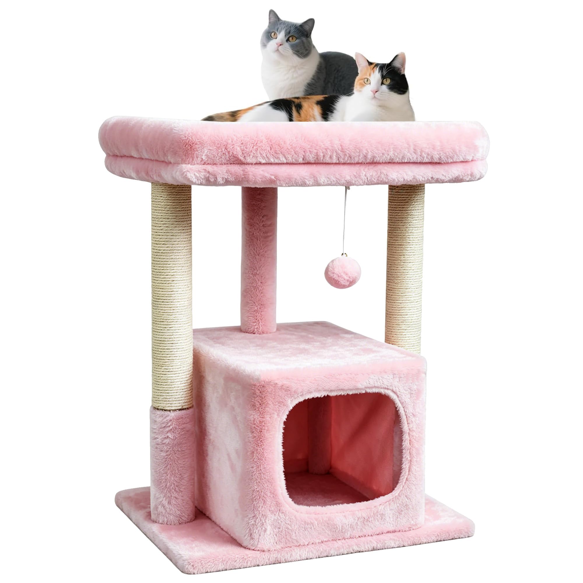27 inch indoor cat tree, activity tower with scratch column | Modern kitten apartment