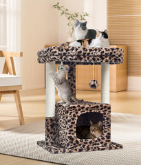 27 inch indoor cat tree, activity tower with scratch column | Modern kitten apartment