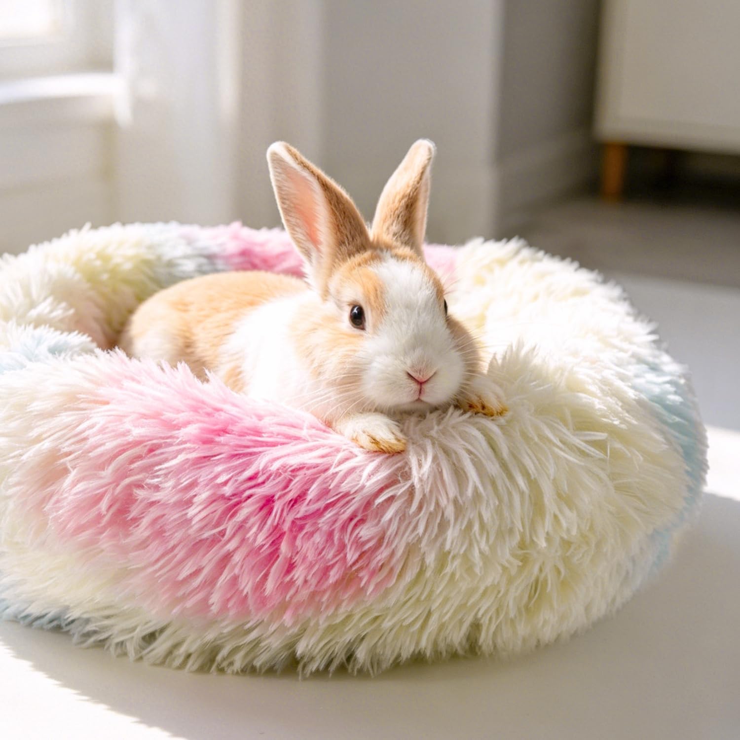 2-piece rabbit bed set, fluffy donut shaped rabbit hidden comfortable sleeping pad | Washable and comfortable hidden nest bed suitable for cats and pets