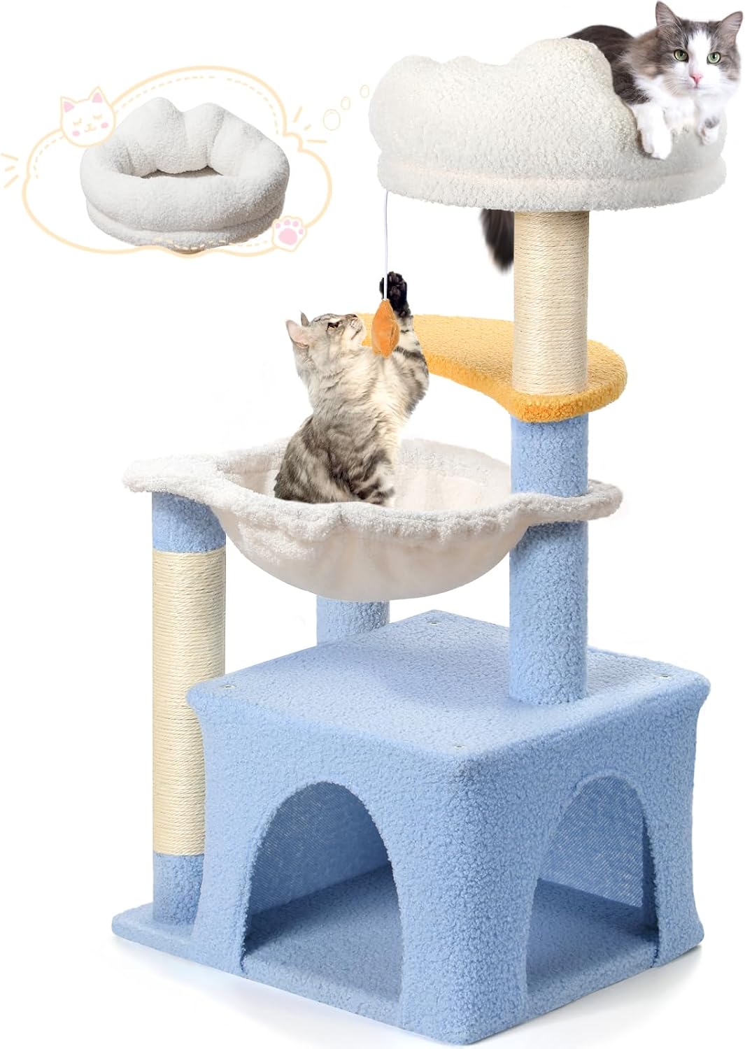 Cat tree and sisal scratching column, cat tower and hammock, cute cat apartment for small indoor cats