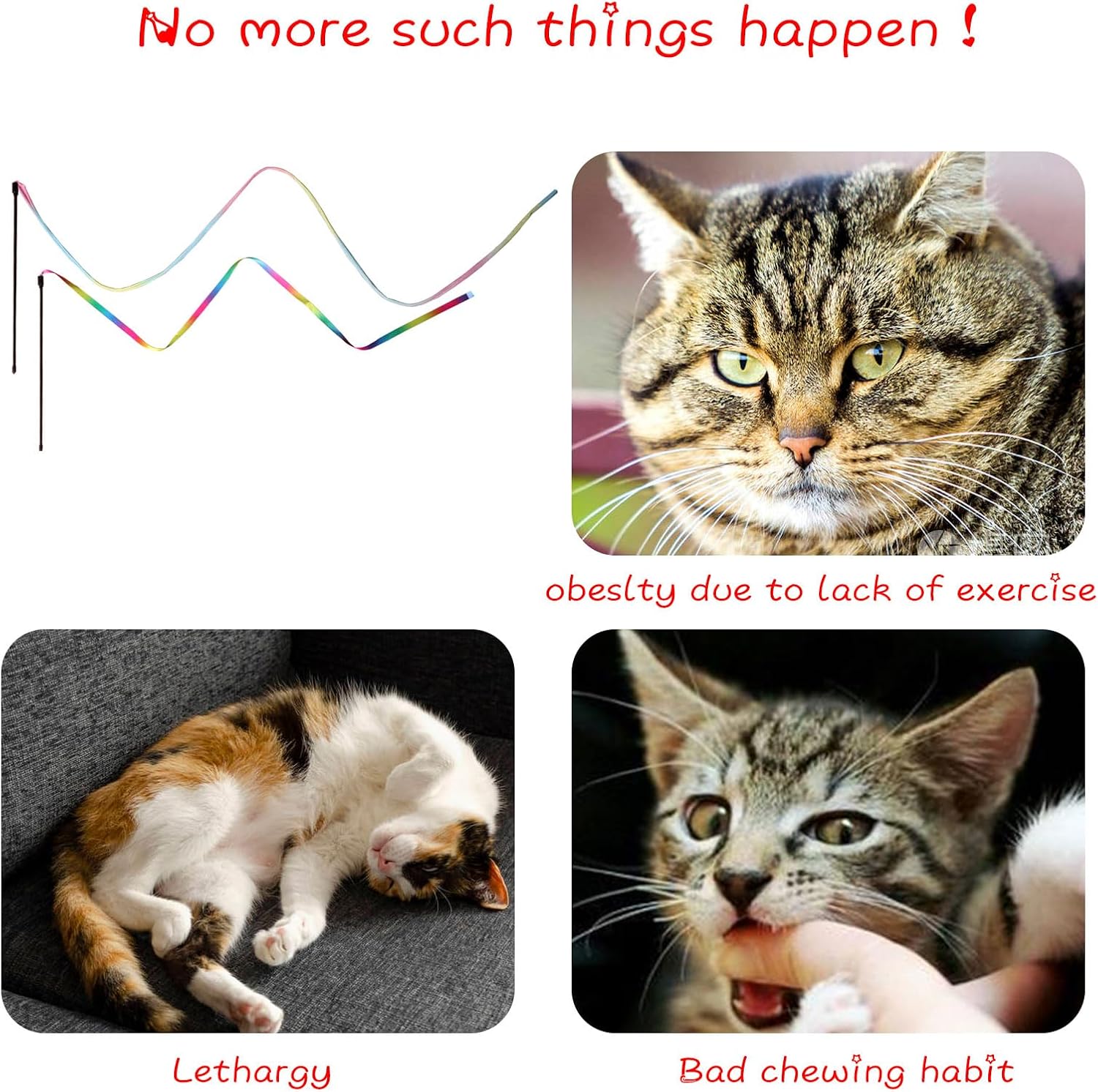 Cat Stick Toy Indoor Cat Interactive Cat Toy Colorful Stick String Sports Cat Stick Cat Rope Toy Rainbow Ribbon Cat Charm -2 pieces