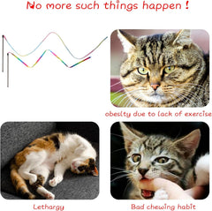 Cat Stick Toy Indoor Cat Interactive Cat Toy Colorful Stick String Sports Cat Stick Cat Rope Toy Rainbow Ribbon Cat Charm -2 pieces
