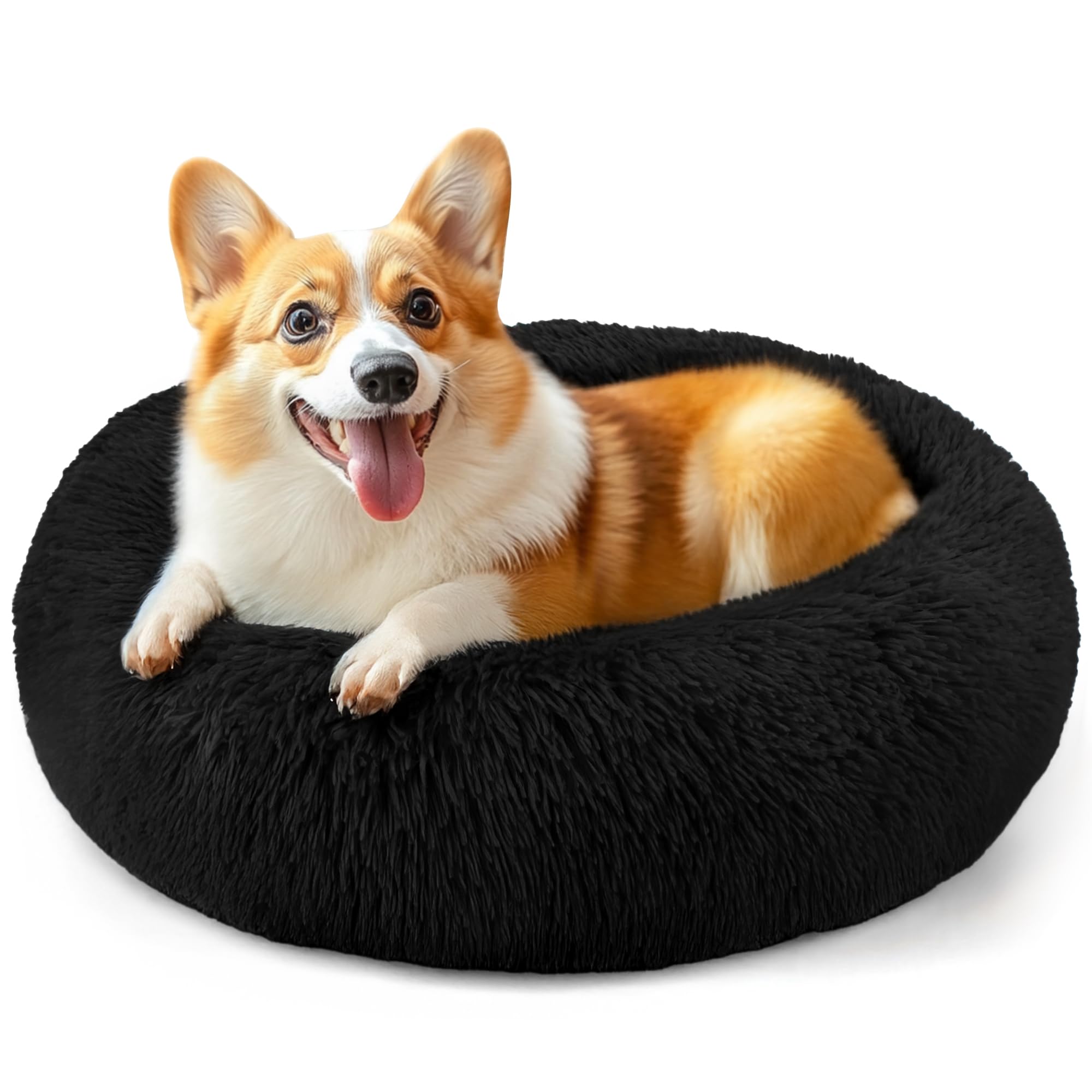 Cat bed, 20 inch soothing donut bed for puppies and kittens, washable round fluffy pet bed for small and medium-sized dogs and cats (light gray)