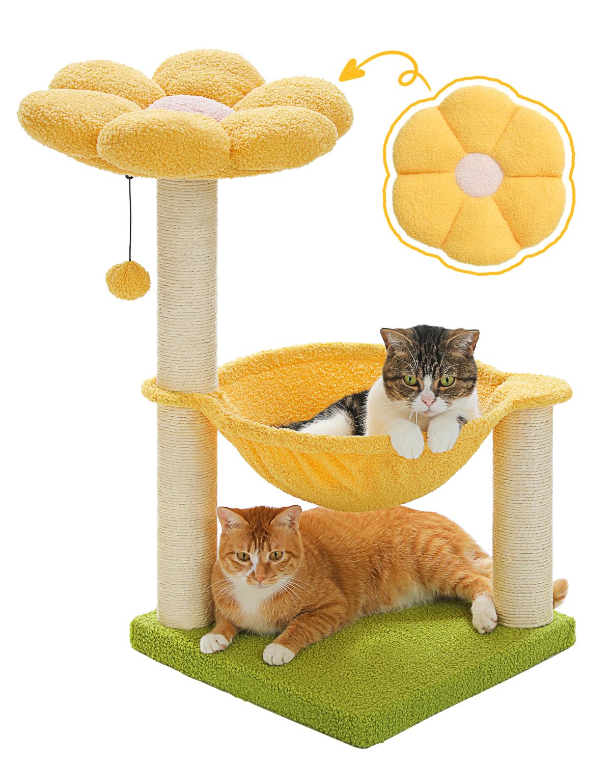 Flower cat tree, 28 inch cat tower with comfortable perch, large hammock for indoor cats, pink