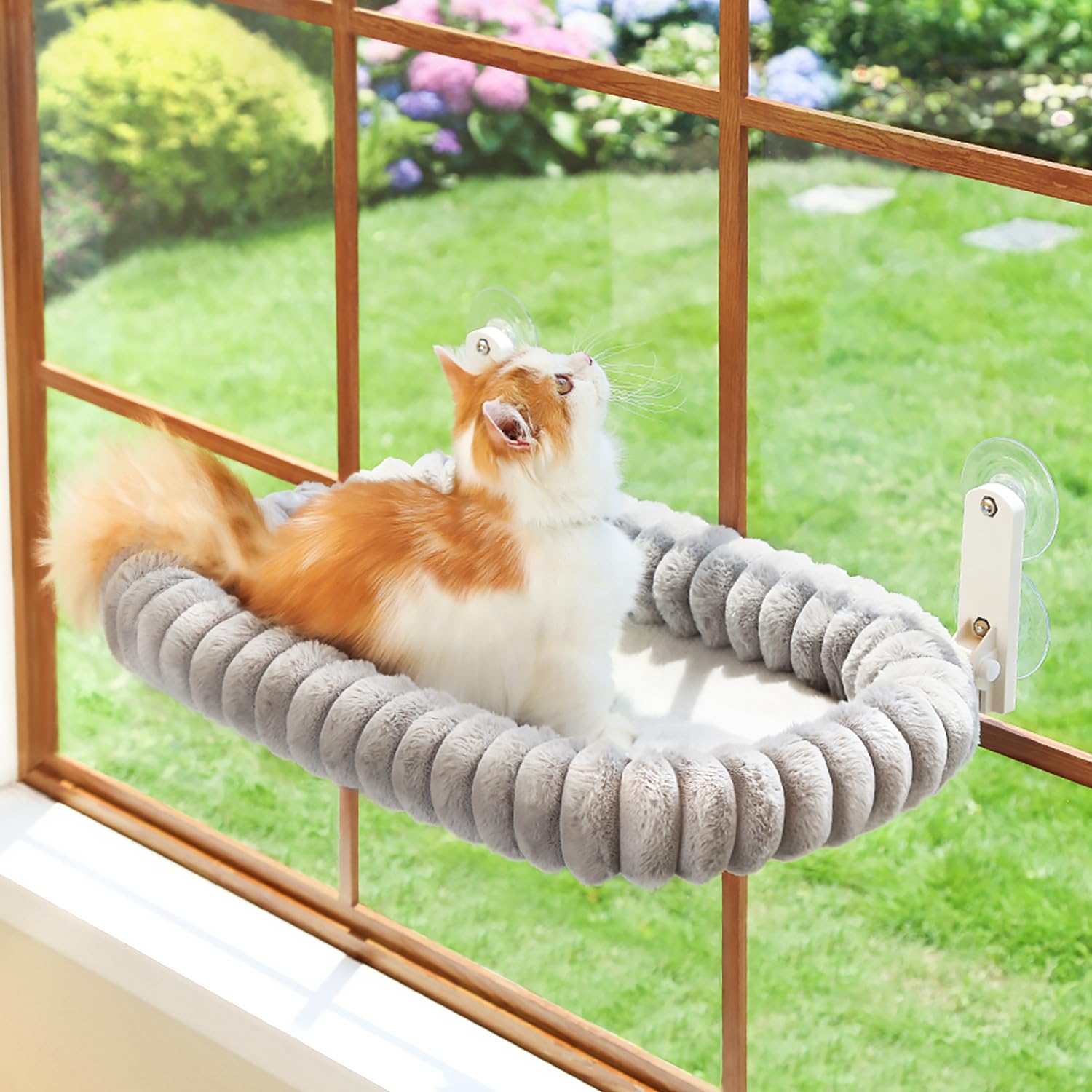 Folding Cat Window Mat - Cordless, Ultra Soft Machine Washable Bed (Milk White, Medium)