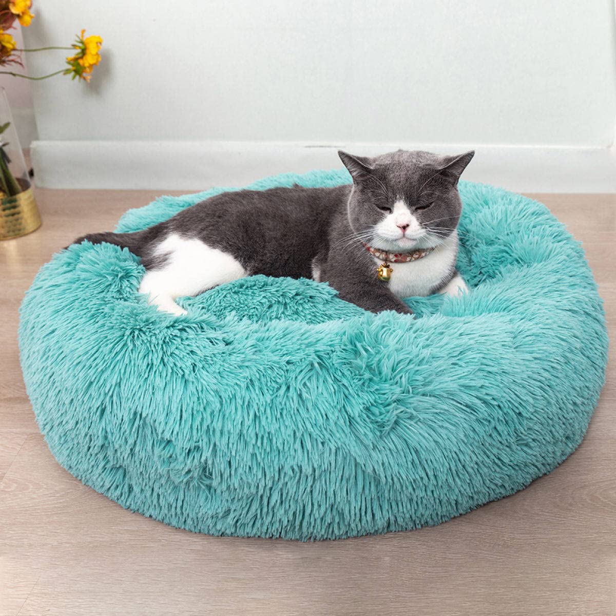 20/24 inch washable cat bed, small to medium-sized dog bed, anti anxiety round fluffy plush faux fur pet bed (pink, medium)