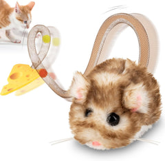 Cat toy 360 ° rolling and rotating, with mesh plastic tail, suitable for indoor cats (brown long)