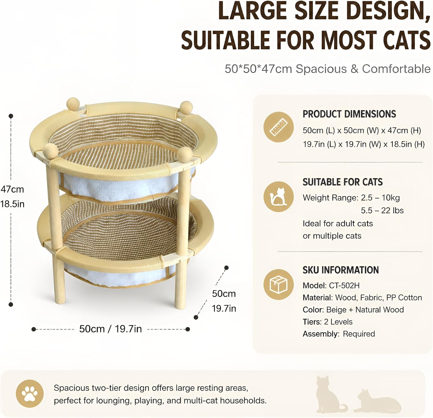 Double layered elevated cat hammock, 2-in-1 natural sisal and jute cat scratching pad, sturdy frame
