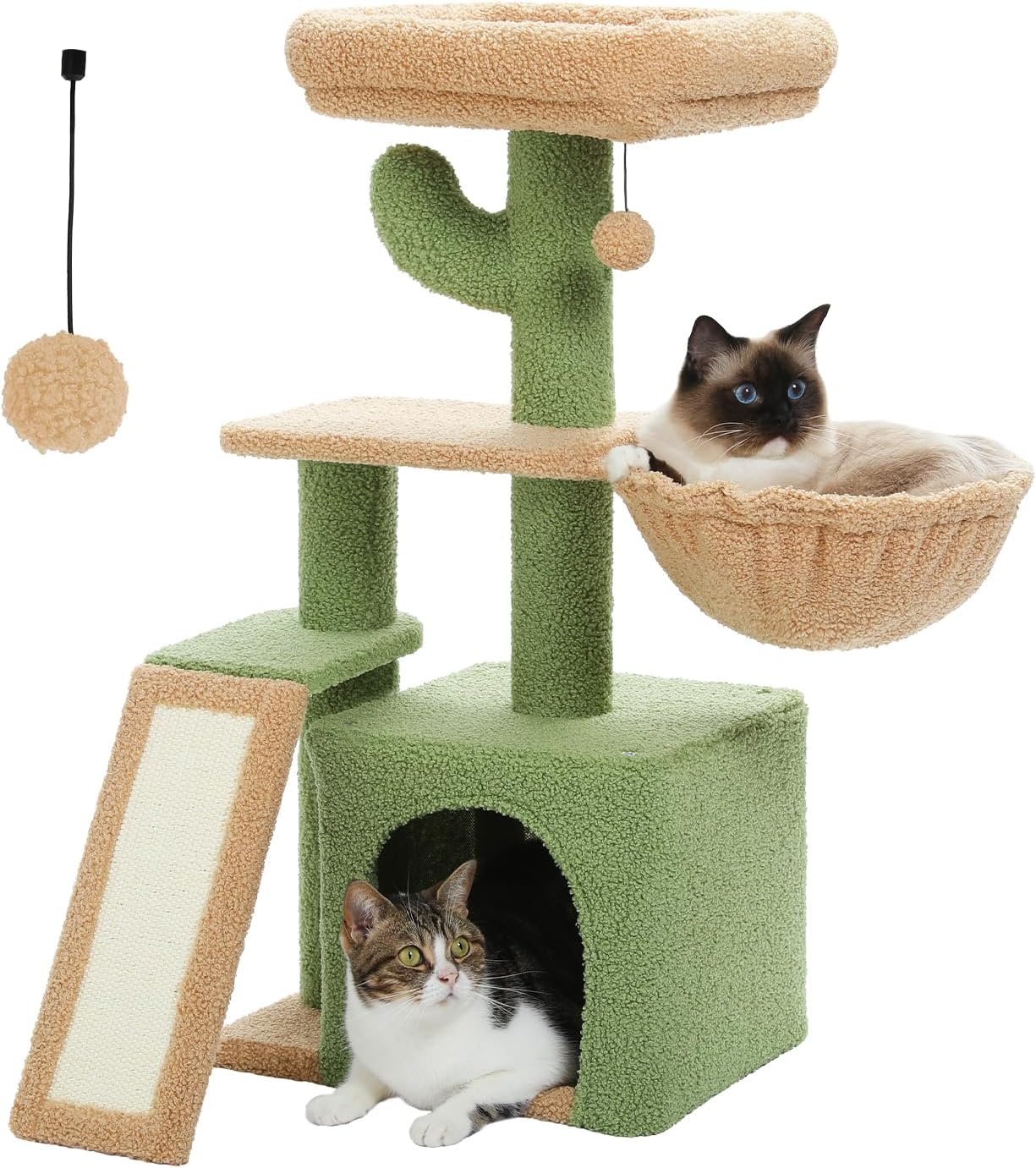 Indoor cat cactus cat tree, 32 inch small cat tower cat apartment with sisal scratch ramp