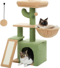 Indoor cat cactus cat tree, 32 inch small cat tower cat apartment with sisal scratch ramp