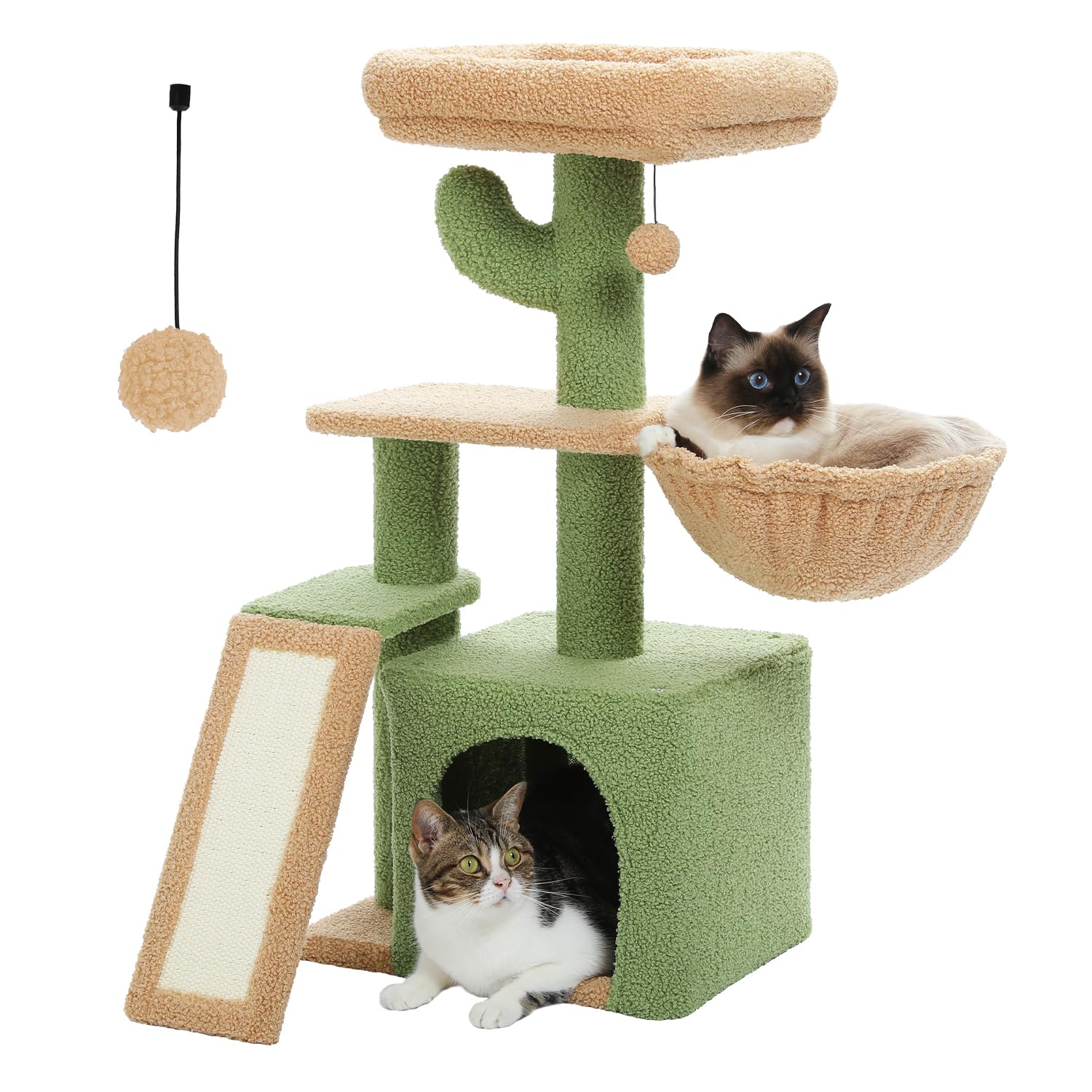 Indoor cat cactus cat tree, 32 inch small cat tower cat apartment with sisal scratch ramp