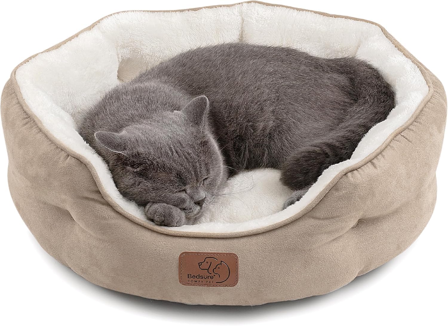 Bedding dog bed washable, circular cat bed for indoor cats, 20 inch soft plush pet bed for kittens, non slip bottom, easy to clean