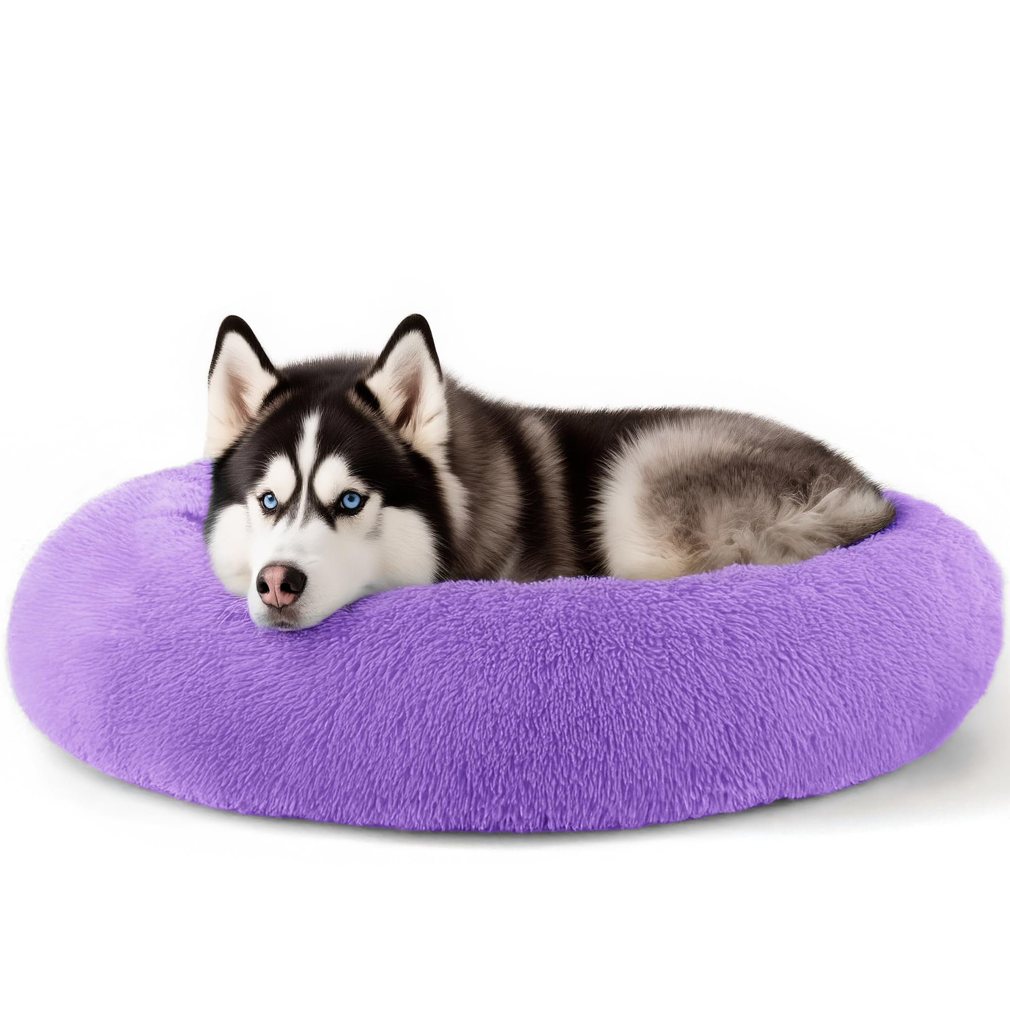 Cat bed, 20 inch soothing donut bed for puppies and kittens, washable round fluffy pet bed for small and medium-sized dogs and cats (light gray)