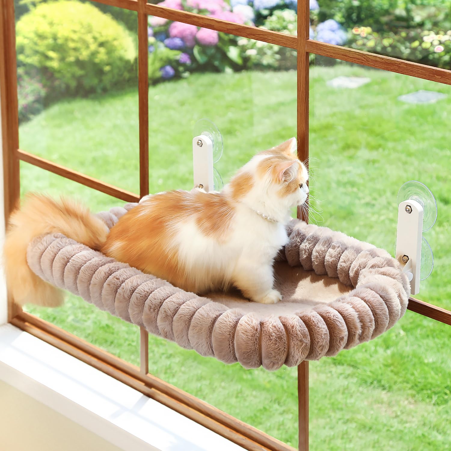 Folding Cat Window Mat - Cordless, Ultra Soft Machine Washable Bed (Milk White, Medium)