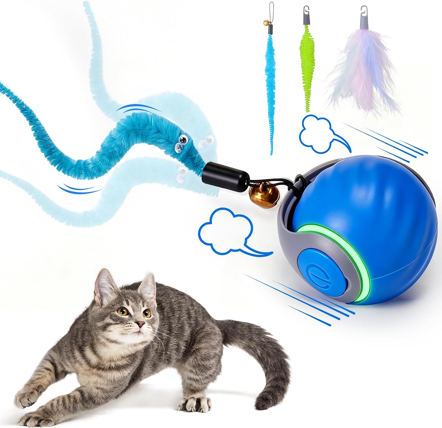 Interactive Cat Toy Ball - Designed specifically for indoor cats, this 3-speed automatic interactive cat toy keeps them busy (blue)