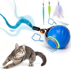 Interactive Cat Toy Ball - Designed specifically for indoor cats, this 3-speed automatic interactive cat toy keeps them busy (blue)
