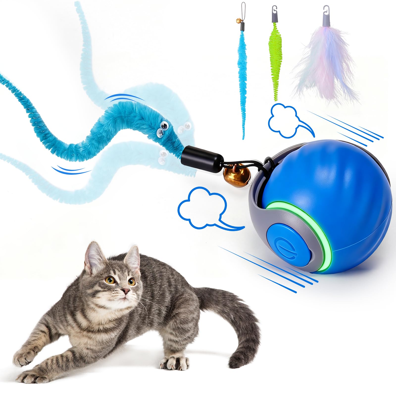 Interactive Cat Toy Ball - Designed specifically for indoor cats, this 3-speed automatic interactive cat toy keeps them busy (blue)