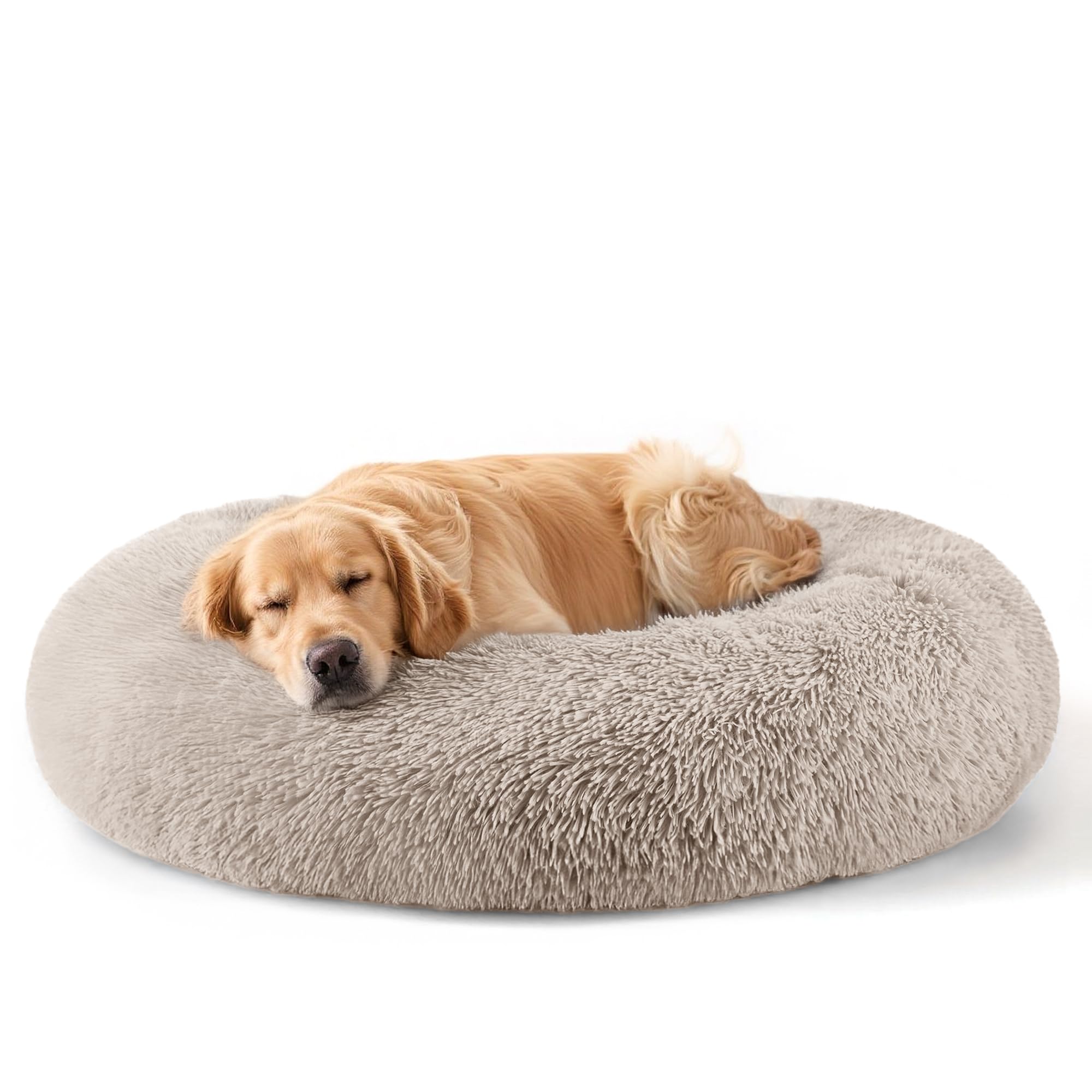 Cat bed, 20 inch soothing donut bed for puppies and kittens, washable round fluffy pet bed for small and medium-sized dogs and cats (light gray)
