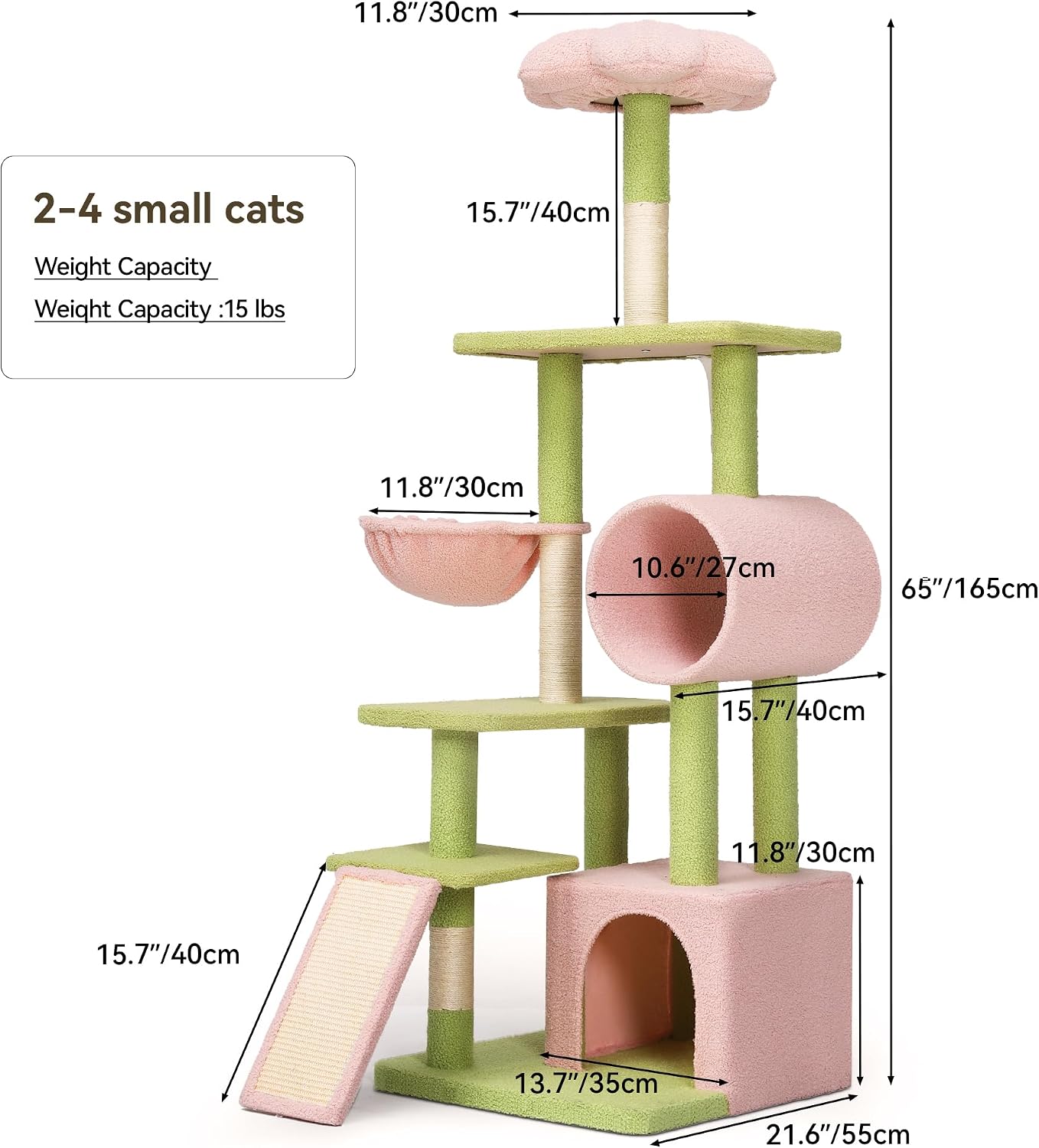 Tall cat tree tower with detachable porch, 65 inch cute indoor cat climbing tower