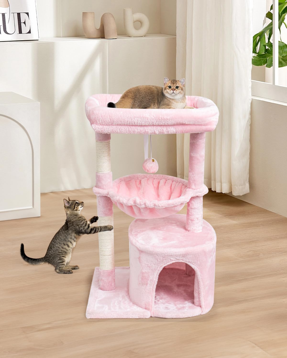 Indoor cat tree, cat tower with scratching post | modern cat house with cushioned bass