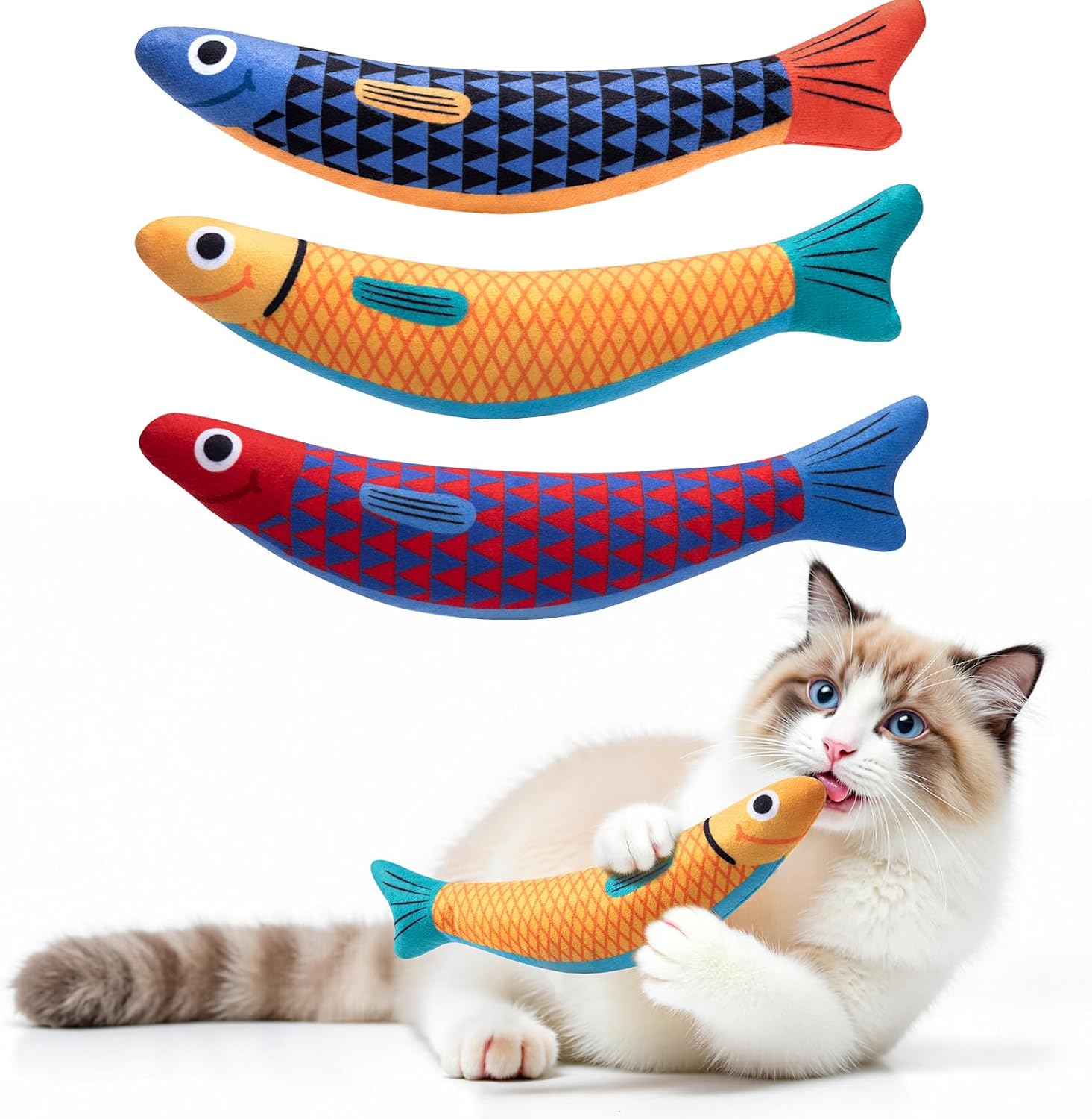 Cat Toys Indoor Cat and Kitten Interaction Soft Chewing Skirting Cat Toys, Fish Sound Toys