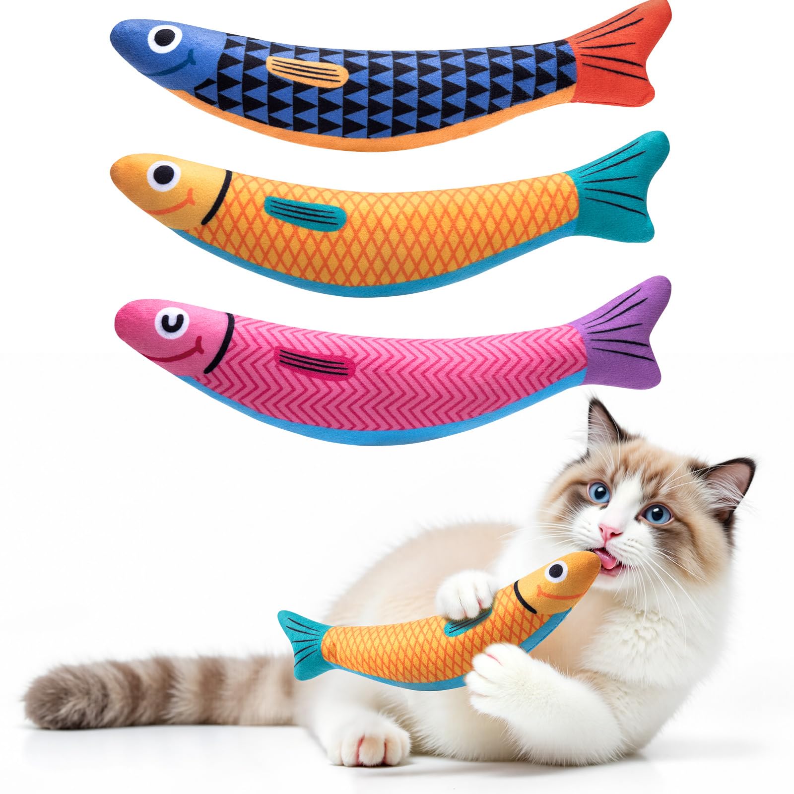 Cat Toys Indoor Cat and Kitten Interaction Soft Chewing Skirting Cat Toys, Fish Sound Toys