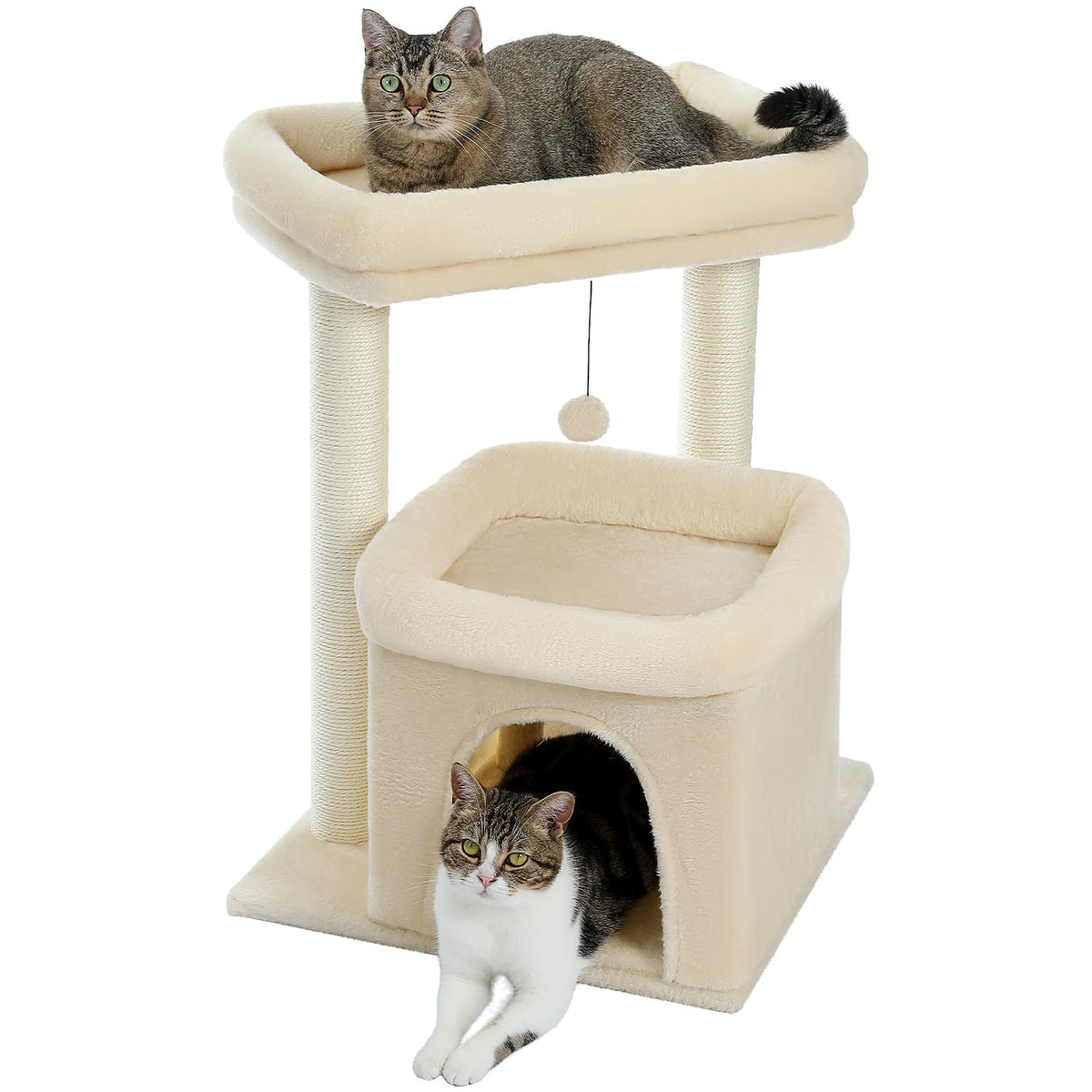 Four in one cactus cat tree, 33 inch indoor cat tower, with large apartment, cat scratching post