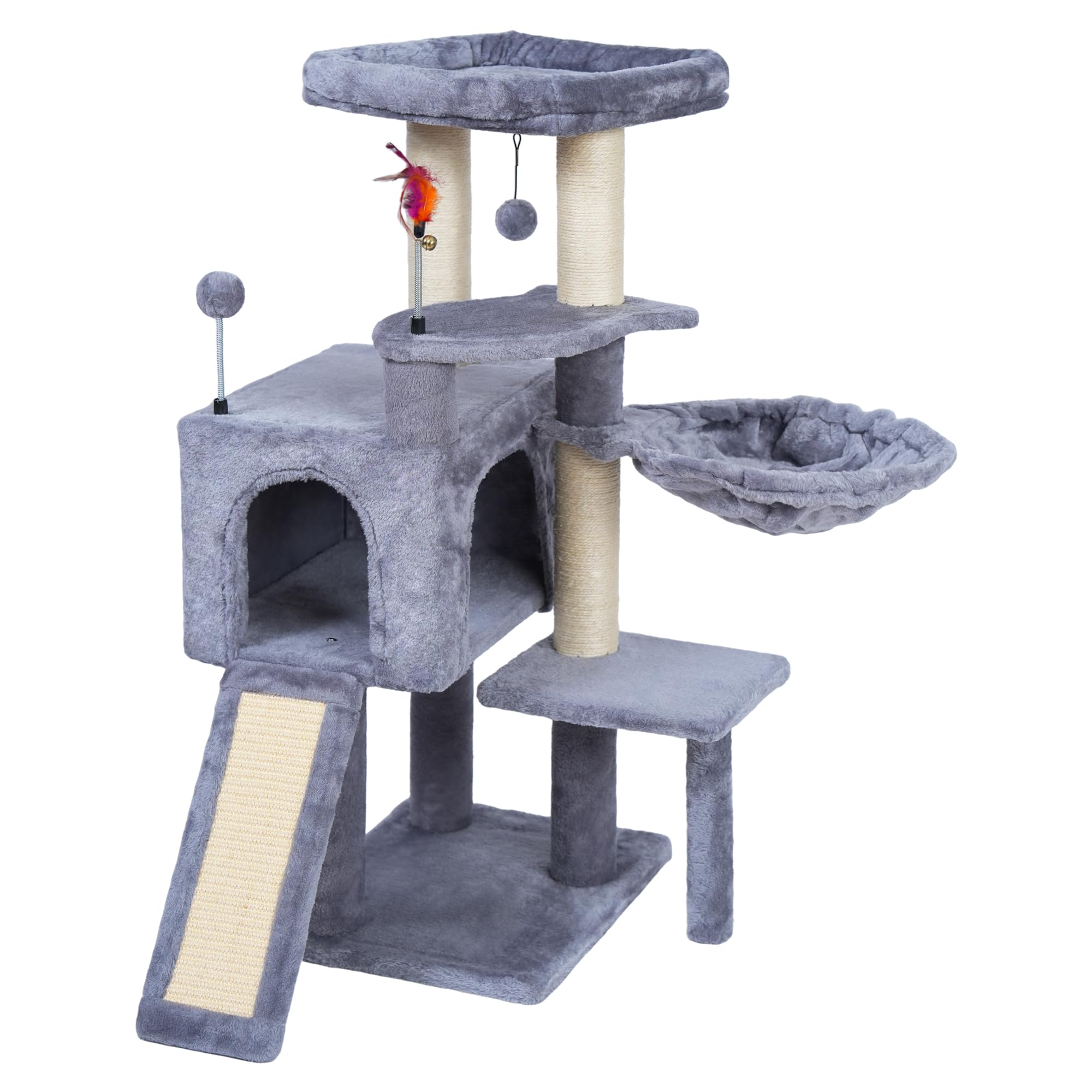 37.4 "Cactus Cat Tree Tower, equipped with indoor twin cat apartments, integrated sea bass hammocks, and toy balls