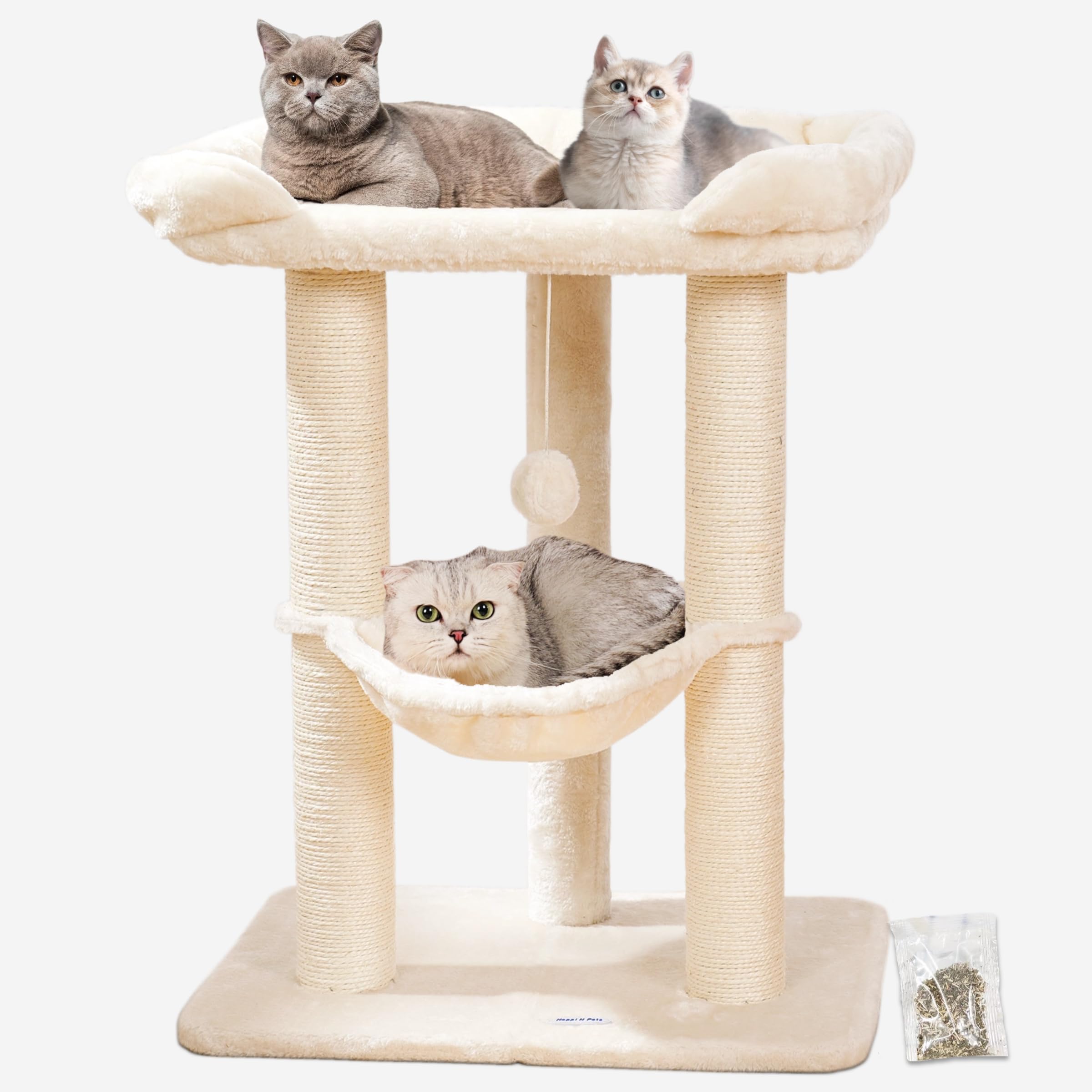 28 inch cat tree, large cat bed, cushioned kitten tower for window viewing